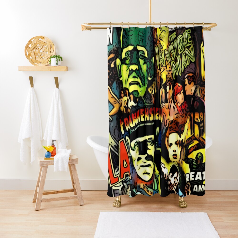 "Horror cult universal monsters movies face mask" Shower Curtain for Sale by alessiofano Redbubble