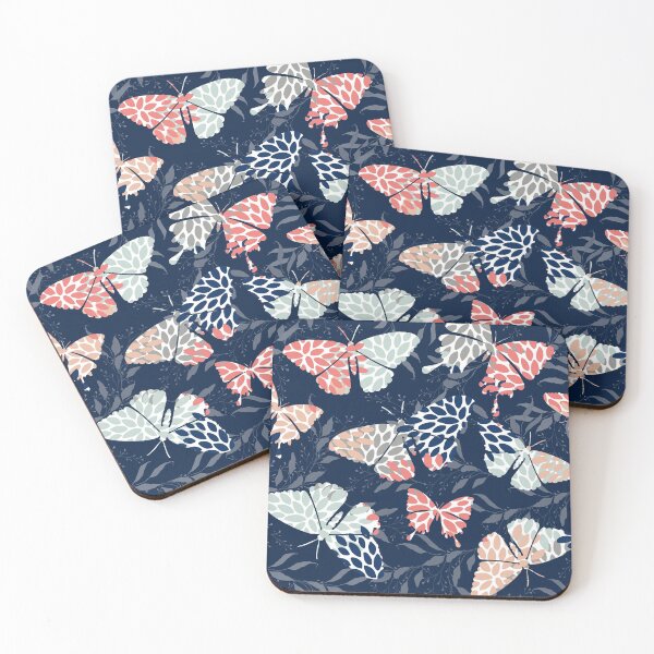 Item preview, Floral Print, Butterfly Art, Navy Blue, Coral, Aqua designed and sold by meggydesigns.