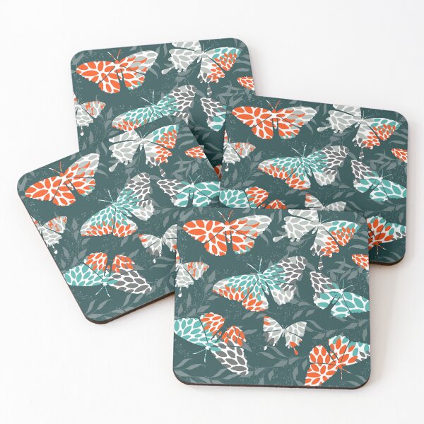 Item preview, Floral Print, Butterfly Art, Teal, Green, Orange, Gray designed and sold by meggydesigns.