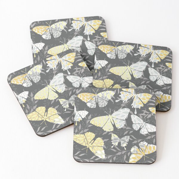 Item preview, Floral Print, Butterfly Art, Charcoal, Gray and Yellow designed and sold by meggydesigns.
