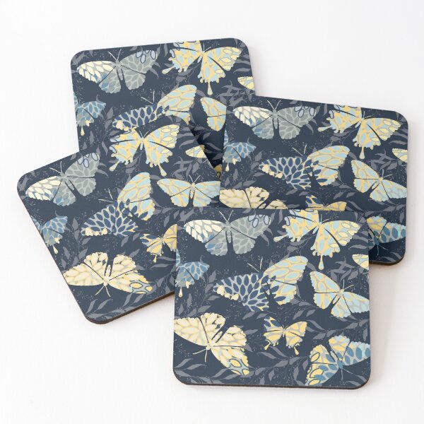 Item preview, Floral Print, Butterfly Art, Navy Blue and Yellow designed and sold by meggydesigns.