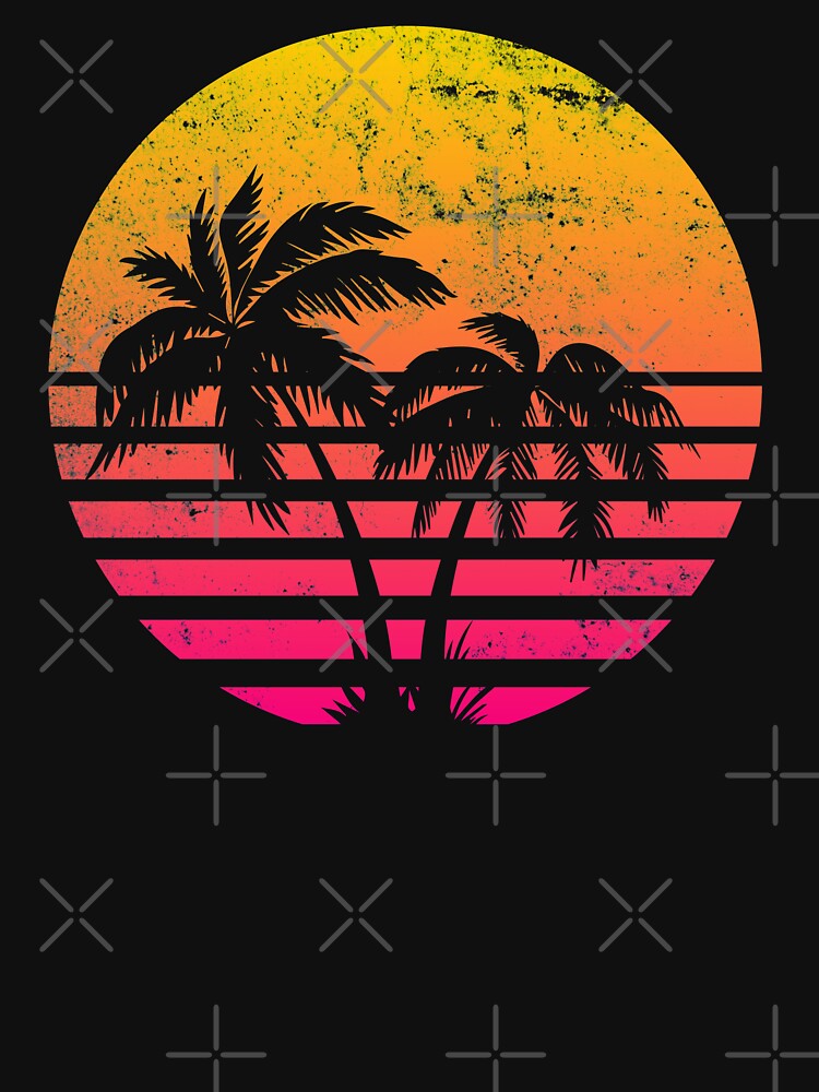 Thumbnail 7 of 7, Essential T-Shirt, Retrowave Sunset With Palm Trees designed and sold by ayoubel16.