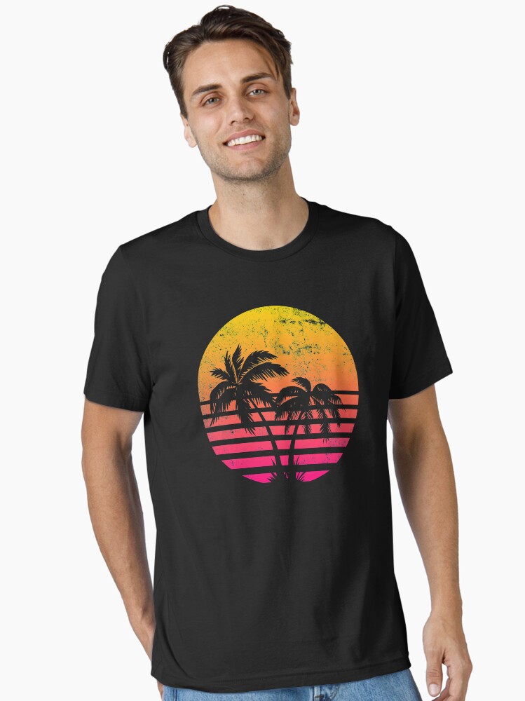 Thumbnail 1 of 7, Essential T-Shirt, Retrowave Sunset With Palm Trees designed and sold by ayoubel16.