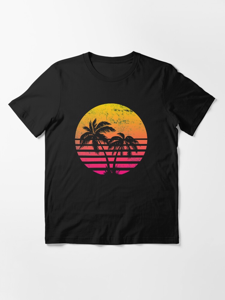 Thumbnail 3 of 7, Essential T-Shirt, Retrowave Sunset With Palm Trees designed and sold by ayoubel16.