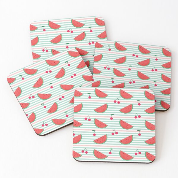 Item preview, Seamless pattern with Watermelon and strawberry on green and pink stripes designed and sold by UniqueMw.