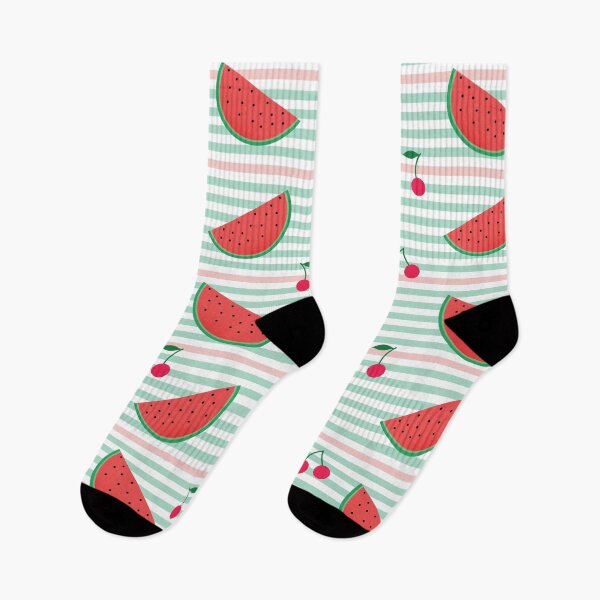 Item preview, Seamless pattern with Watermelon and strawberry on green and pink stripes designed and sold by UniqueMw.