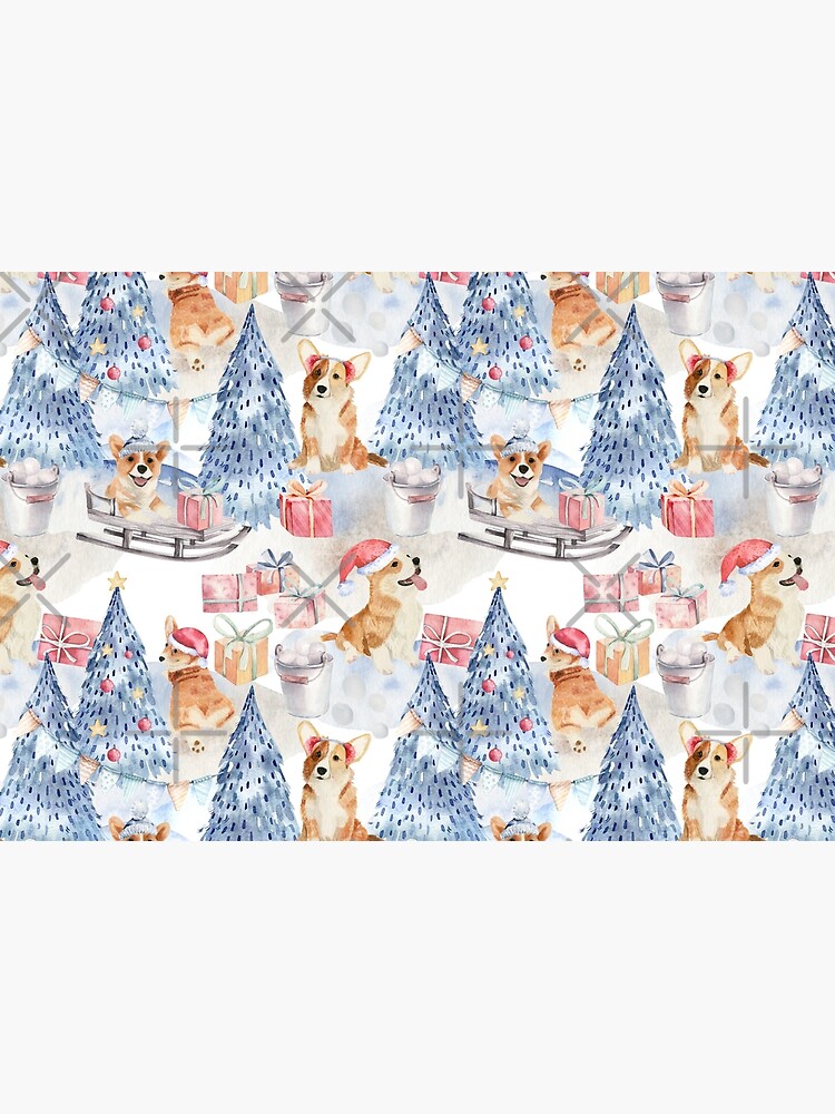 Merry Corgmess - Corgi Celebrating Christmas In Forest Pattern - by Corgiworld