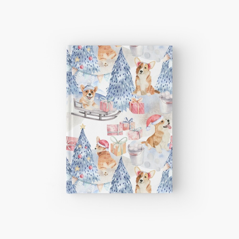 Merry Corgmess - Corgi Celebrating Christmas In Forest Pattern - Hardcover Journal