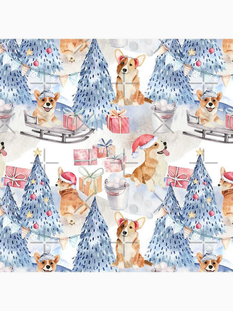 Merry Corgmess - Corgi Celebrating Christmas In Forest Pattern - by Corgiworld