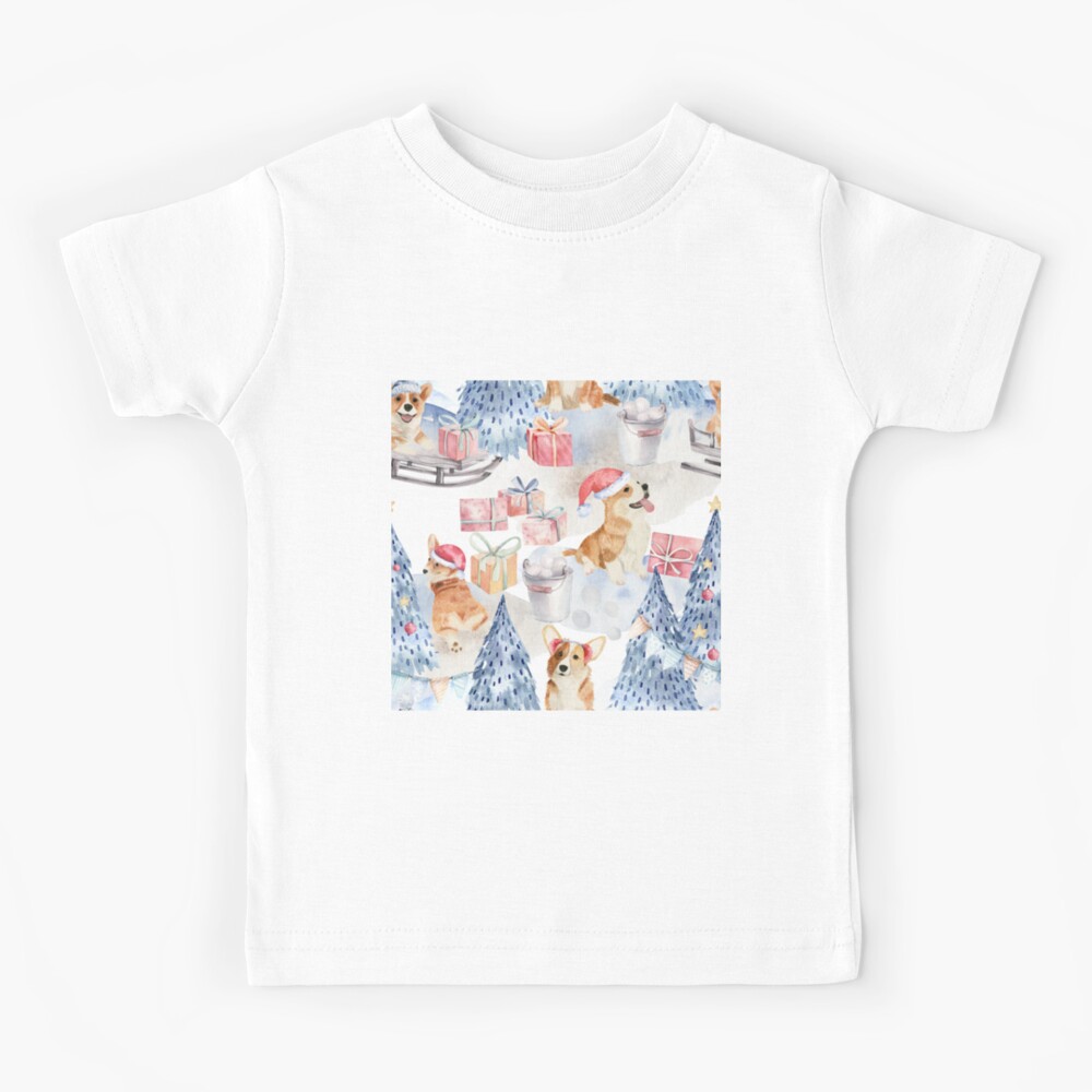Merry Corgmess - Corgi Celebrating Christmas In Forest Pattern - Kids T-Shirt