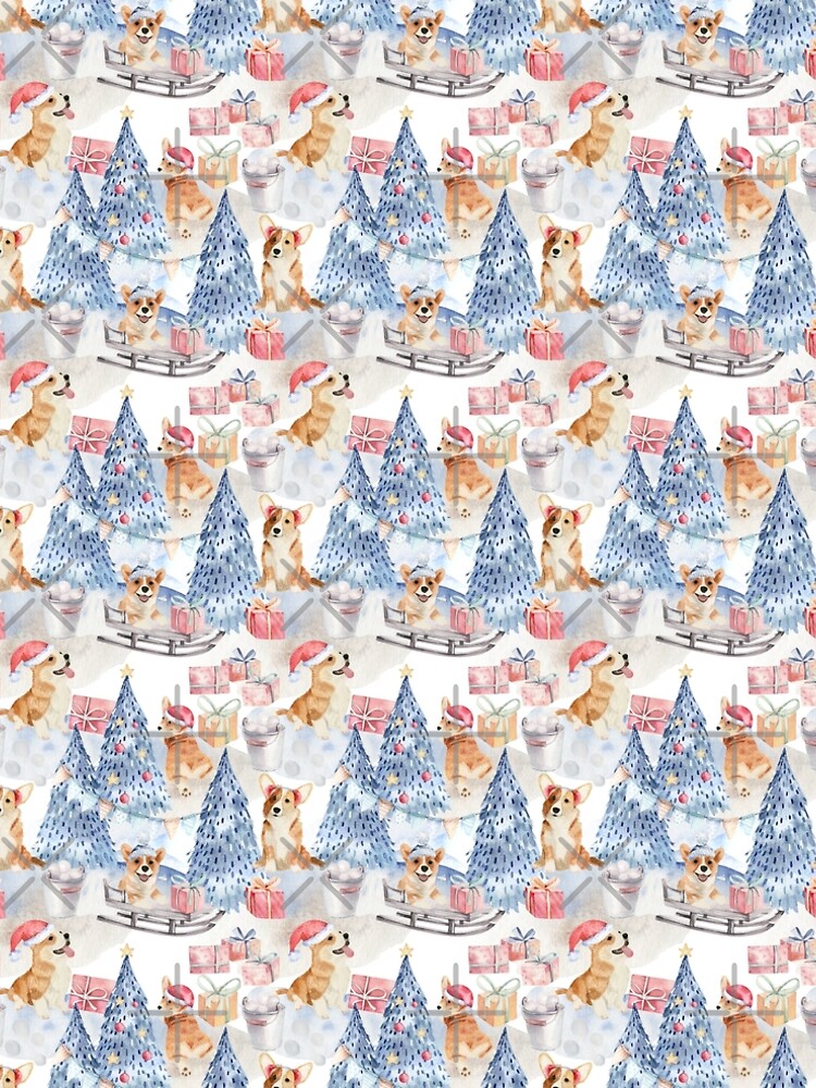 Merry Corgmess - Corgi Celebrating Christmas In Forest Pattern - by Corgiworld