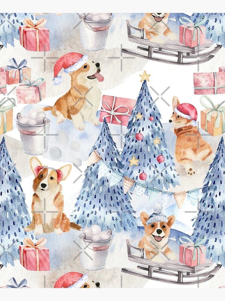 Merry Corgmess - Corgi Celebrating Christmas In Forest Pattern - by Corgiworld