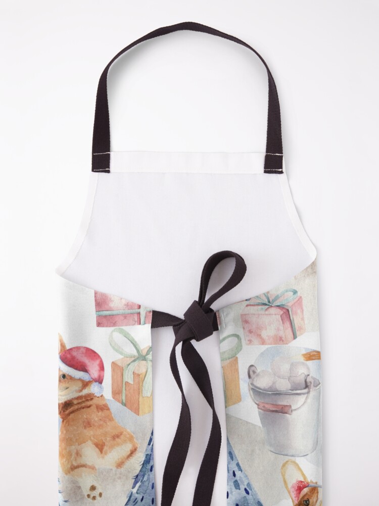 Alternate view of Merry Corgmess - Corgi Celebrating Christmas In Forest Pattern - Apron