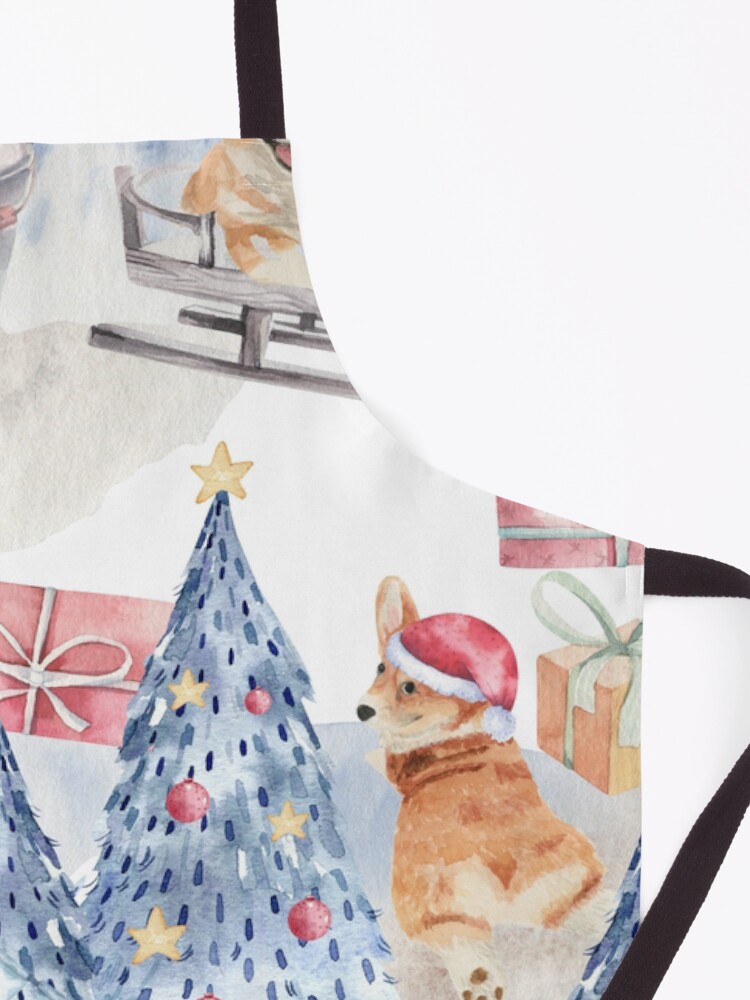 Alternate view of Merry Corgmess - Corgi Celebrating Christmas In Forest Pattern - Apron