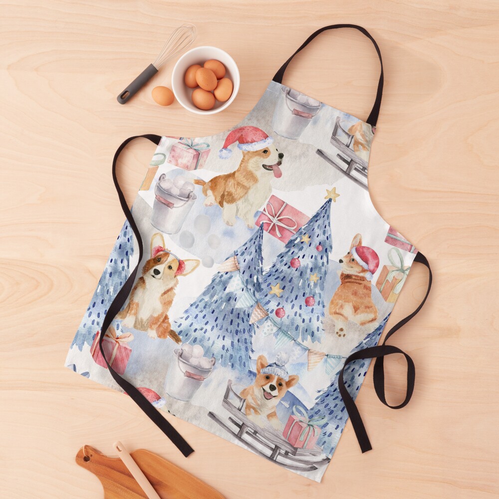 Merry Corgmess - Corgi Celebrating Christmas In Forest Pattern - Apron