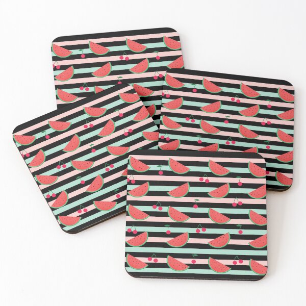 Item preview, Pattern with watermelon and red cherries on striped the background designed and sold by UniqueMw.