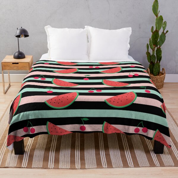 Item preview, Pattern with watermelon and red cherries on striped the background designed and sold by UniqueMw.