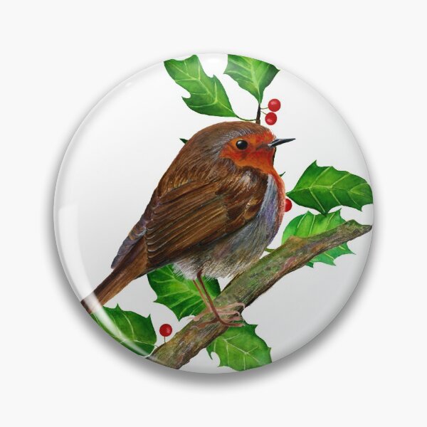 Item preview, Robin Bird and Christmas Holly Watercolor Painting Wildlife Artwork designed and sold by Alison Langridge.