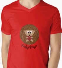 Camiseta de cuello en V Hedgehugs Brown Hedgehog abrazando un corazón rojo
