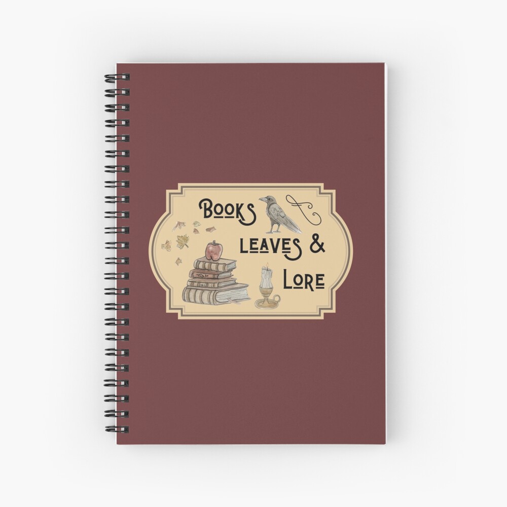 Books, Leaves, & Lore Emblem Illustration in Watercolor Spiral Notebook