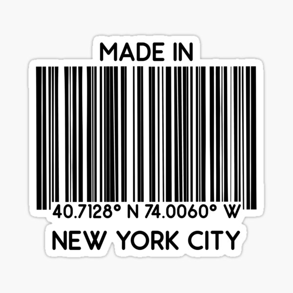 "made in New York City NYC (barcode)" Sticker for Sale by acatalepsys