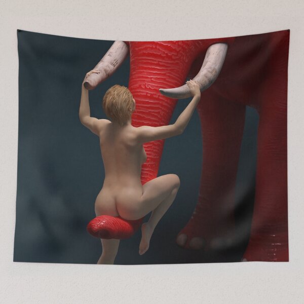 Item preview, young woman and red elephant in the dark designed and sold by Mike Kiev art.
