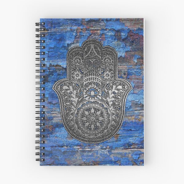 Item preview, Silver Hamsa Hand On Rustic Wood Blues designed and sold by maryedenoa.