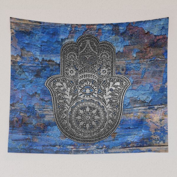 Item preview, Silver Hamsa Hand On Rustic Wood Blues designed and sold by maryedenoa.