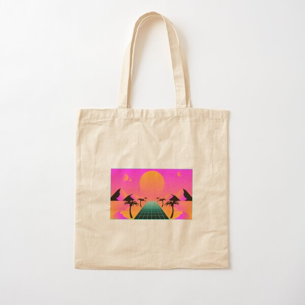 Vaporwave Synthwave 80s Sunset Road Cotton Tote Bag