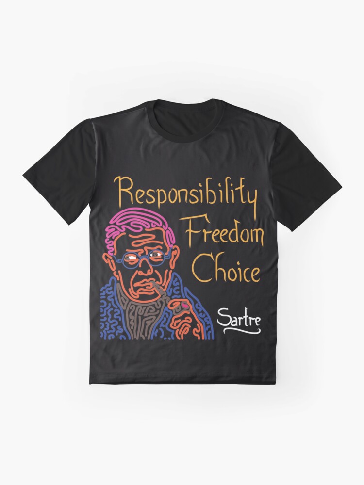 Alternate view of STYLIZED LINE ART SARTRE - RESPONSIBILITY FREEDOM CHOICE - neon Graphic T-Shirt