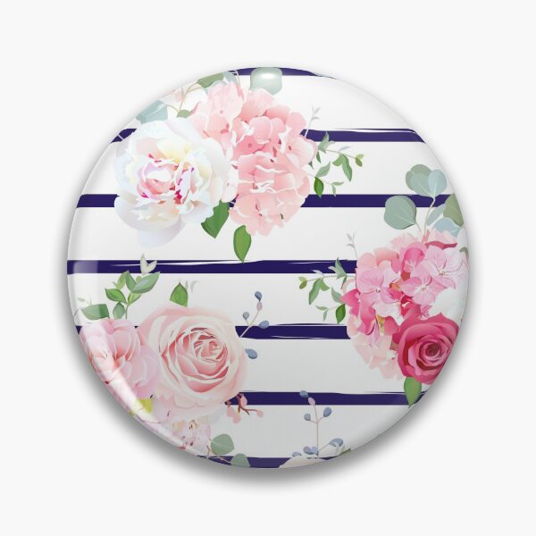 Item preview, Pink Floral Roses & Blue Stripes Pattern designed and sold by newburyboutique.