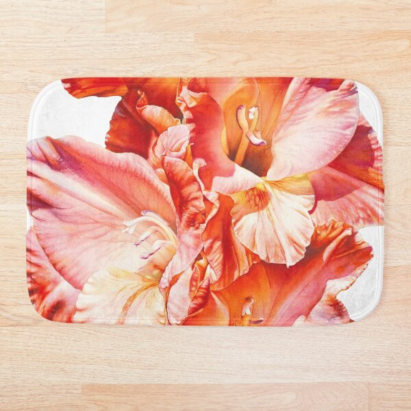 Glorious Gladiolas Watercolor Painting Bath Mat