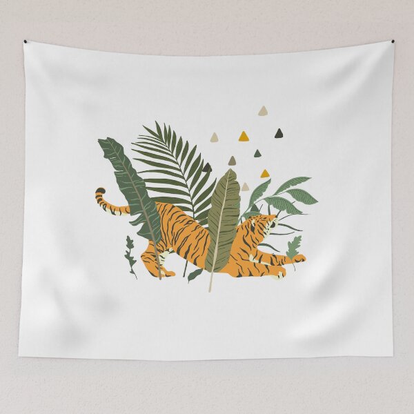 Item preview, Modern Boho Tiger with tropical leaves designed and sold by TriadArtDesign.