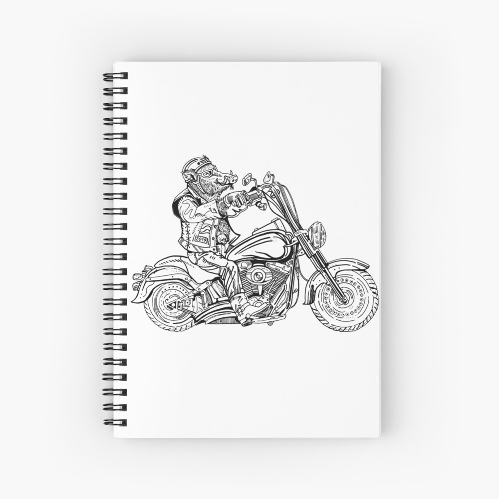 Boar on motorbike. Spiral Notebook