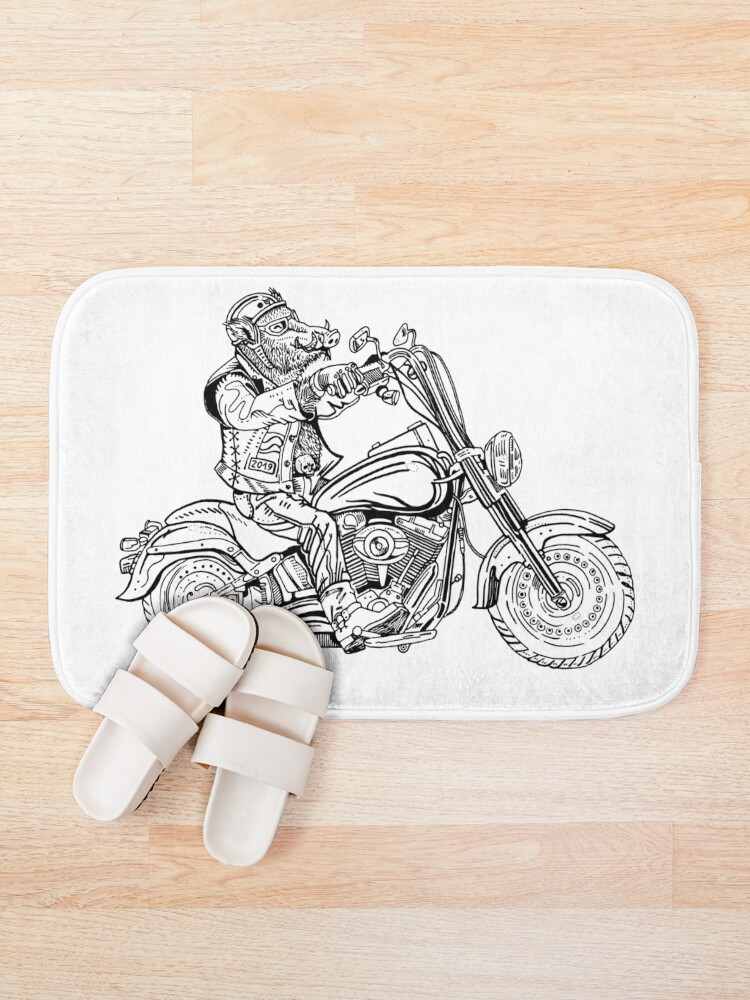 Alternate view of Boar on motorbike. Bath Mat