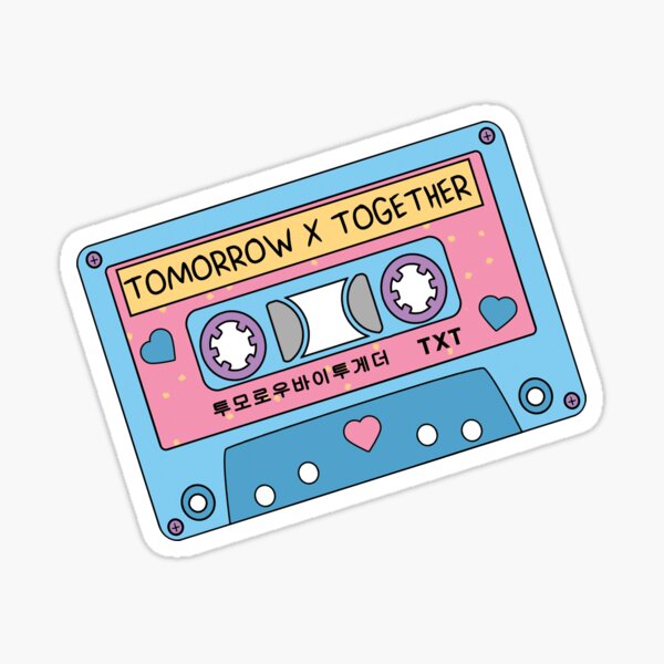 txt tomorrow x together cute retro pastel cassette tape blue pink sticker by sugarsaint redbubble