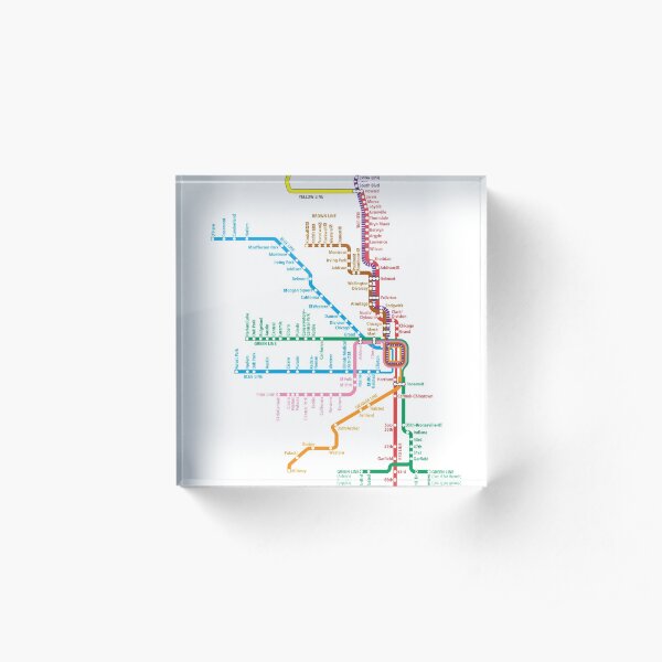 Chicago Trains Map Acrylic Block