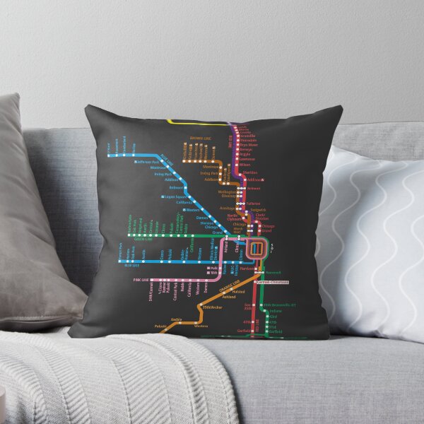 Chicago Trains Map Throw Pillow