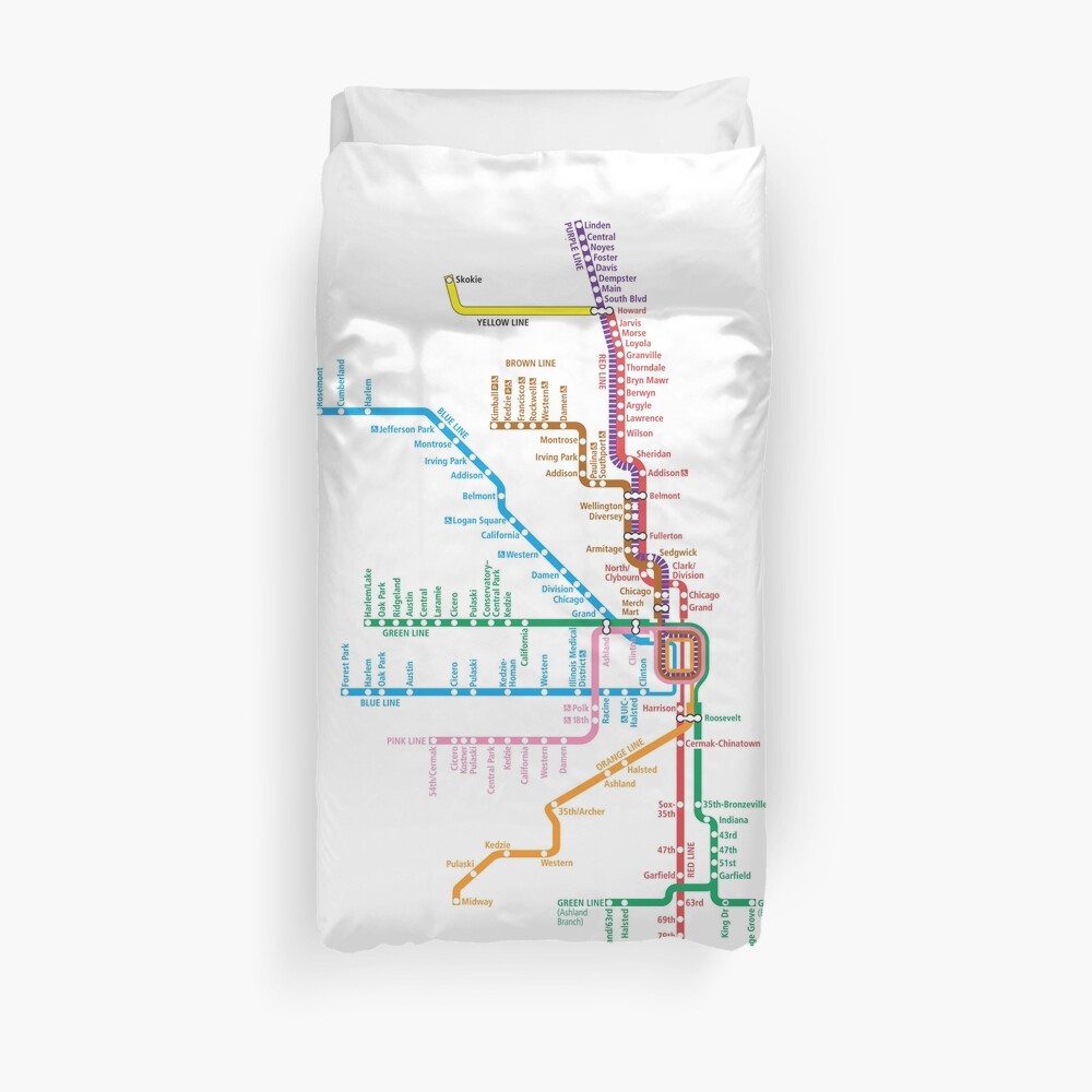 Chicago Trains Map Duvet Cover