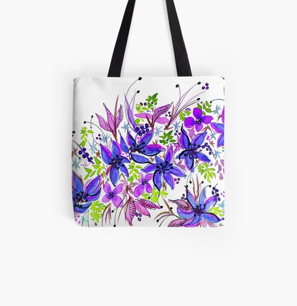 Hawaii Sings Blue with Flowers All Over Print Tote Bag