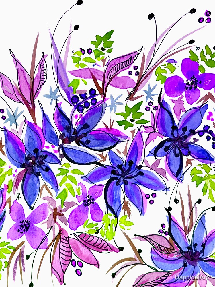 Hawaii Sings Blue with Flowers by HappigalArt