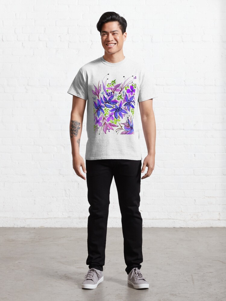 Alternate view of Hawaii Sings Blue with Flowers Classic T-Shirt