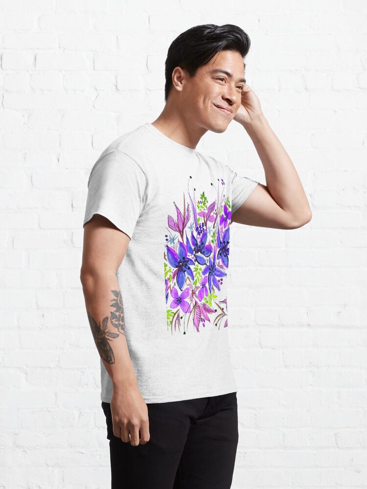 Alternate view of Hawaii Sings Blue with Flowers Classic T-Shirt