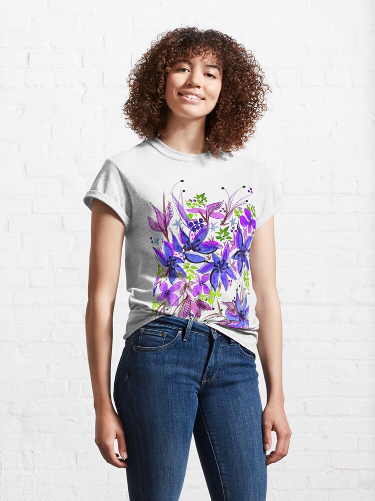 Alternate view of Hawaii Sings Blue with Flowers Classic T-Shirt