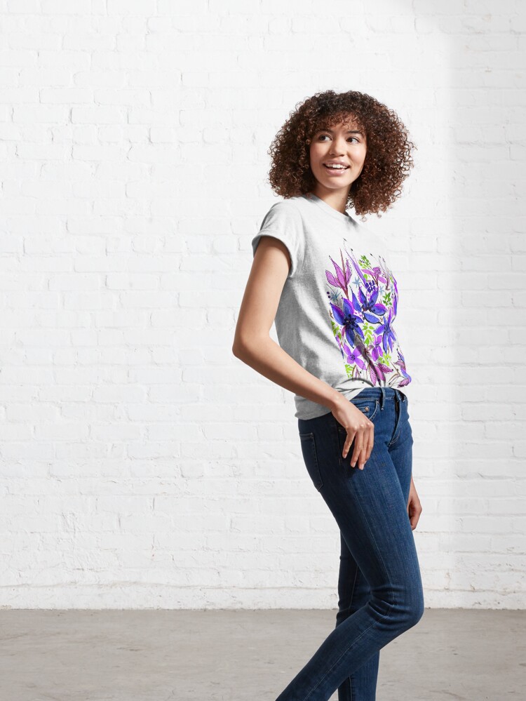 Alternate view of Hawaii Sings Blue with Flowers Classic T-Shirt