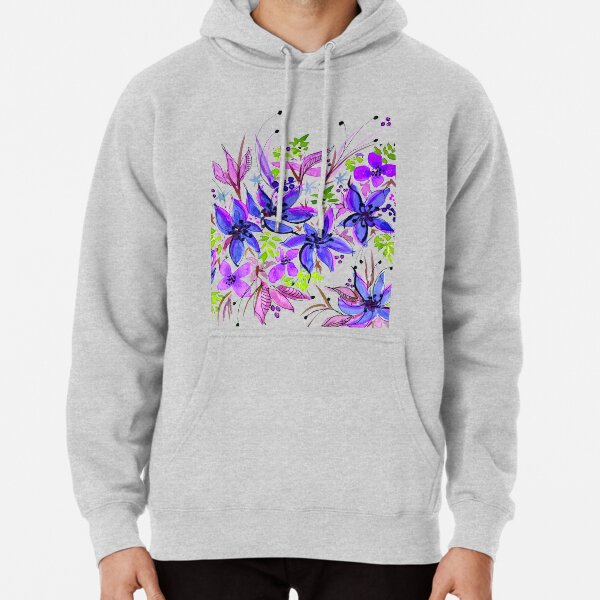 Hawaii Sings Blue with Flowers Pullover Hoodie