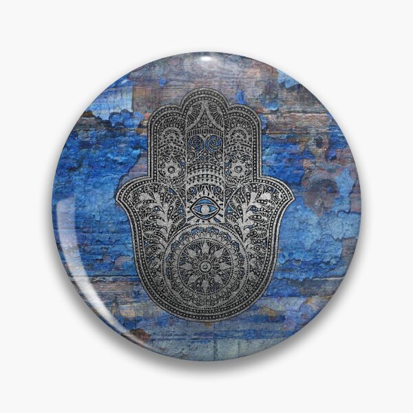 Item preview, Silver Hamsa Hand On Rustic Wood Blues designed and sold by maryedenoa.