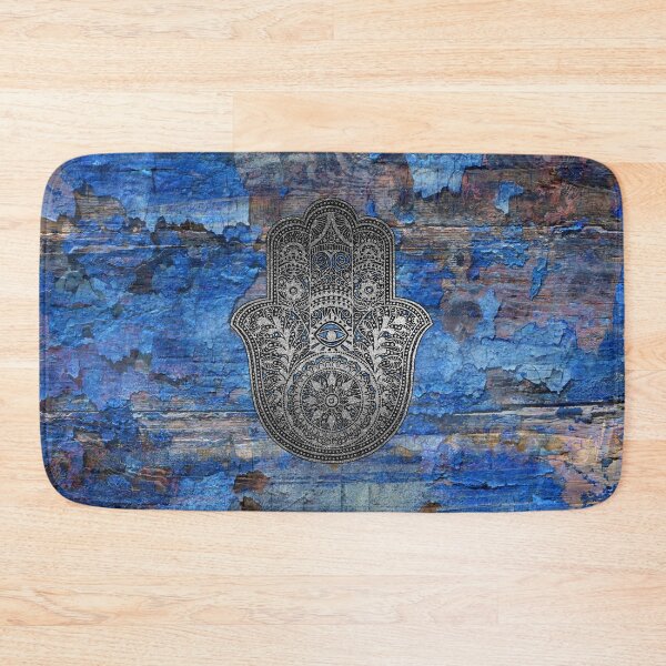 Item preview, Silver Hamsa Hand On Rustic Wood Blues designed and sold by maryedenoa.