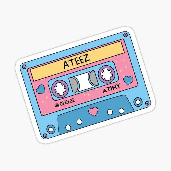 Cassette Cassette ATEEZ Atiny CUTE Retro Pastel Bleu Rose Sticker