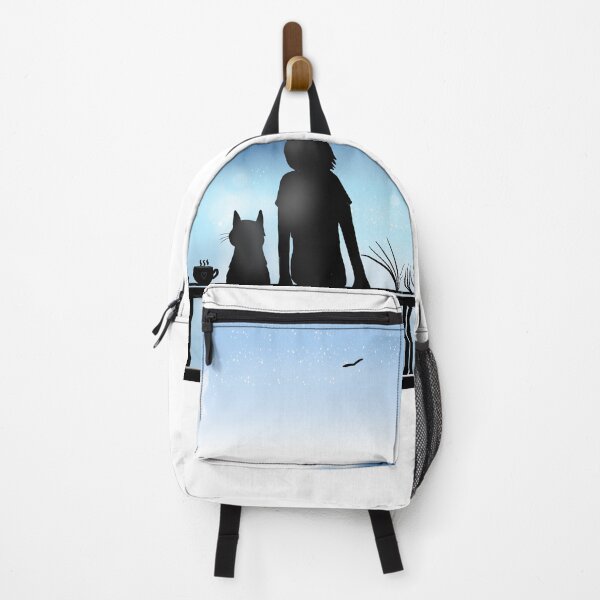 Item preview, Blue peace - A girl and her cat calmly watching the sky designed and sold by HappyPawtraits.